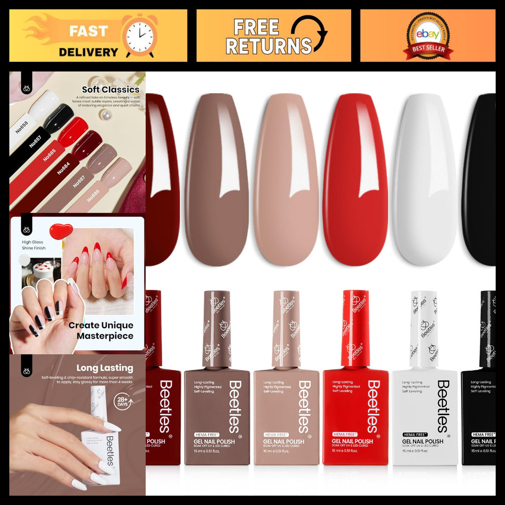 6-Color HEMA-Free Gel Nail Polish Set - Long-Lasting, Vibrant Colors