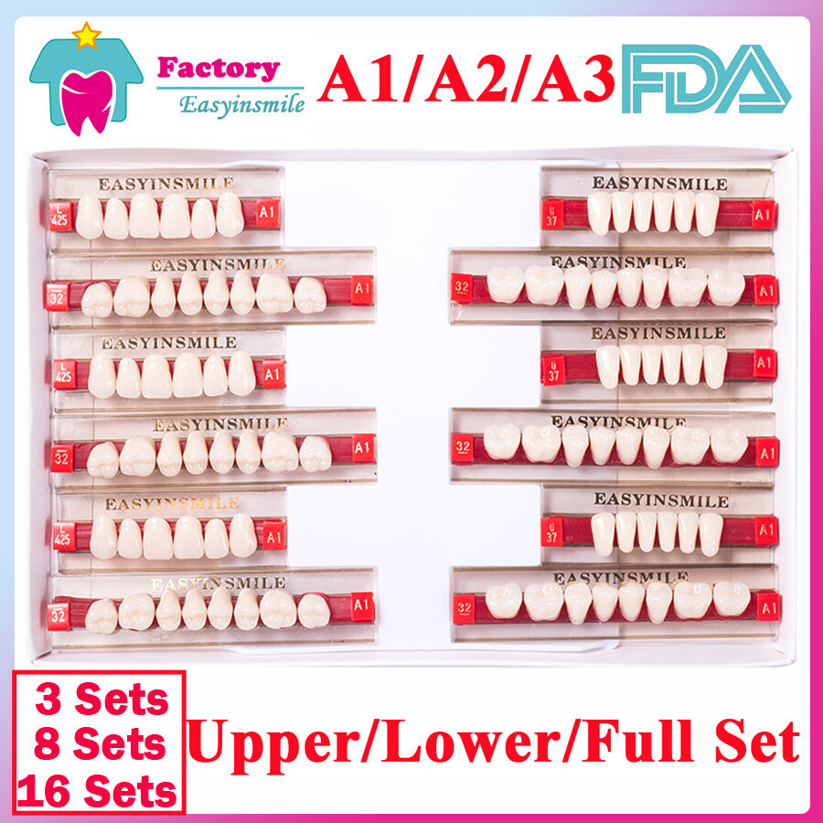 Dental Acrylic Teeth Set for Dentures - Full Upper & Lower Teeth, Multiple Colors