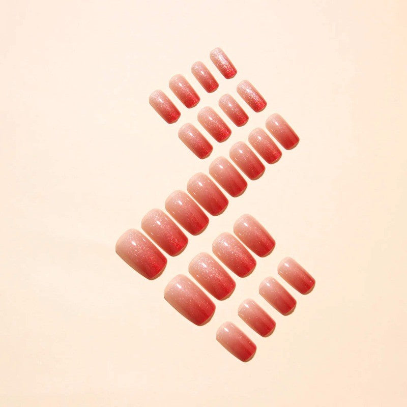 48Pcs Red Gold Glitter Gradient Coffin Press-On Nails - False Nails Set