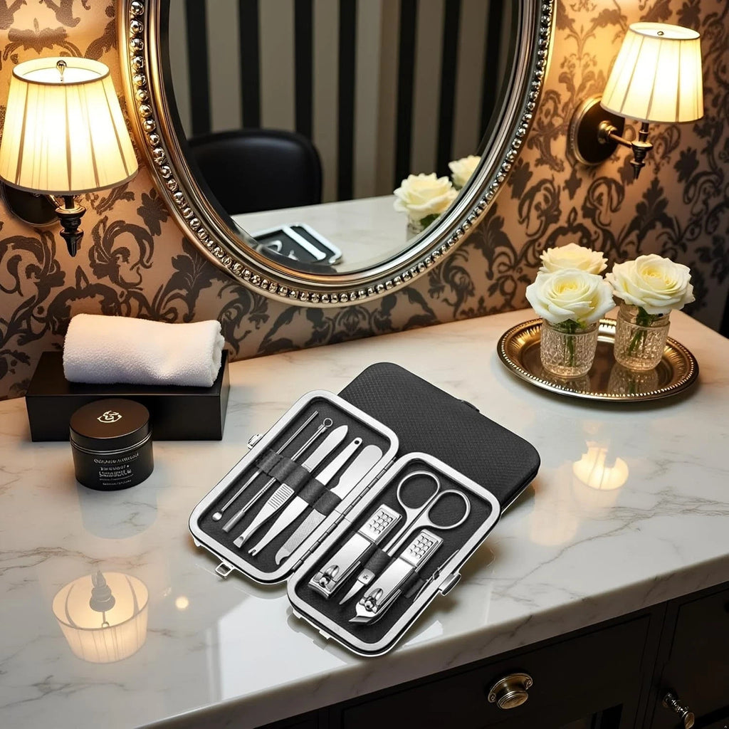 8-Piece Stainless Steel Manicure Set with Travel Case - Professional Nail Clipper Kit