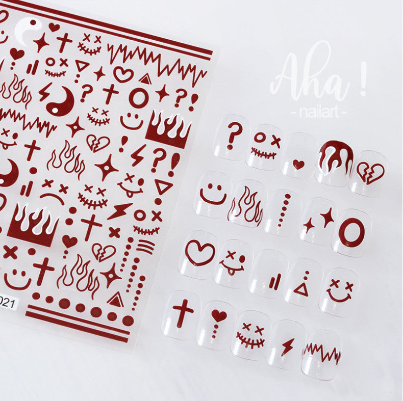 Flame Heart Love Star Sticker Sheet for Nail Art and Crafts - Multiple Colors