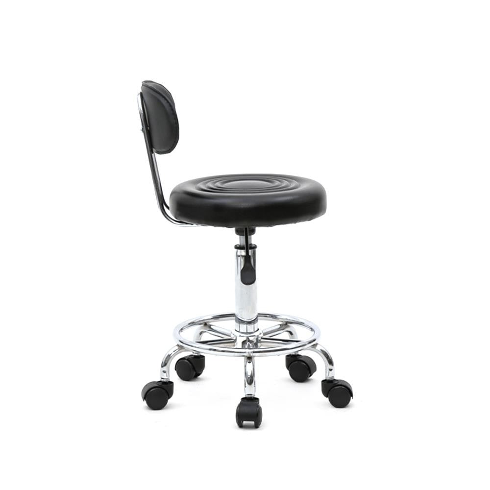 Adjustable Hydraulic Salon Stool with Swivel & Wheels - Black PU Leather