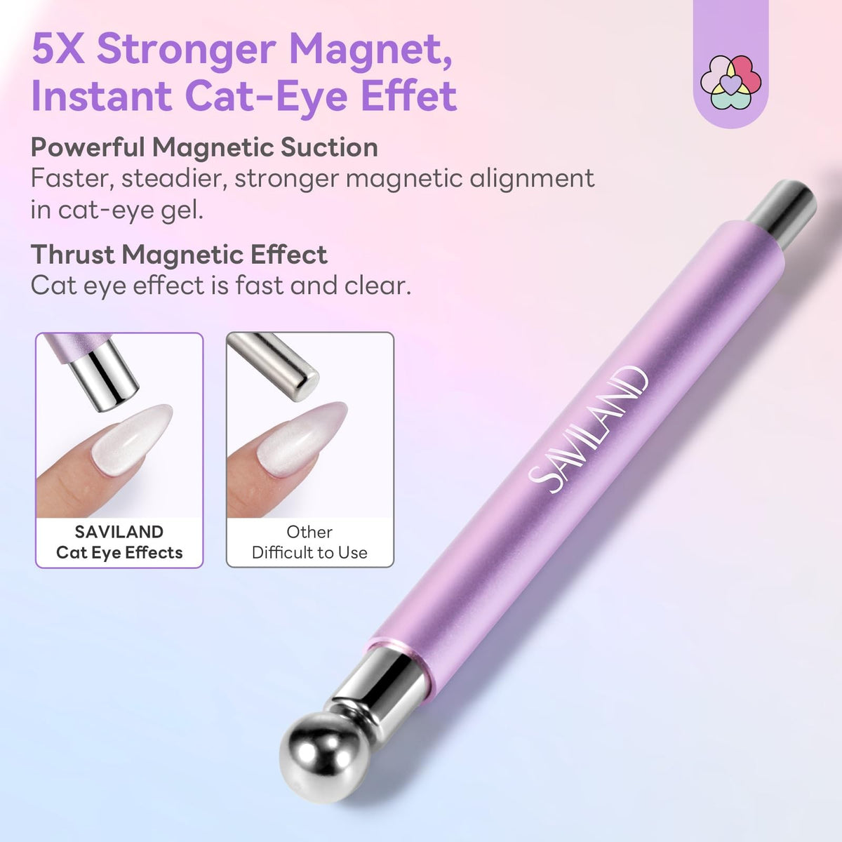 Double-Head Cat Eye Magnet Nail Pen Purple 5X Strong Magnetic Tool