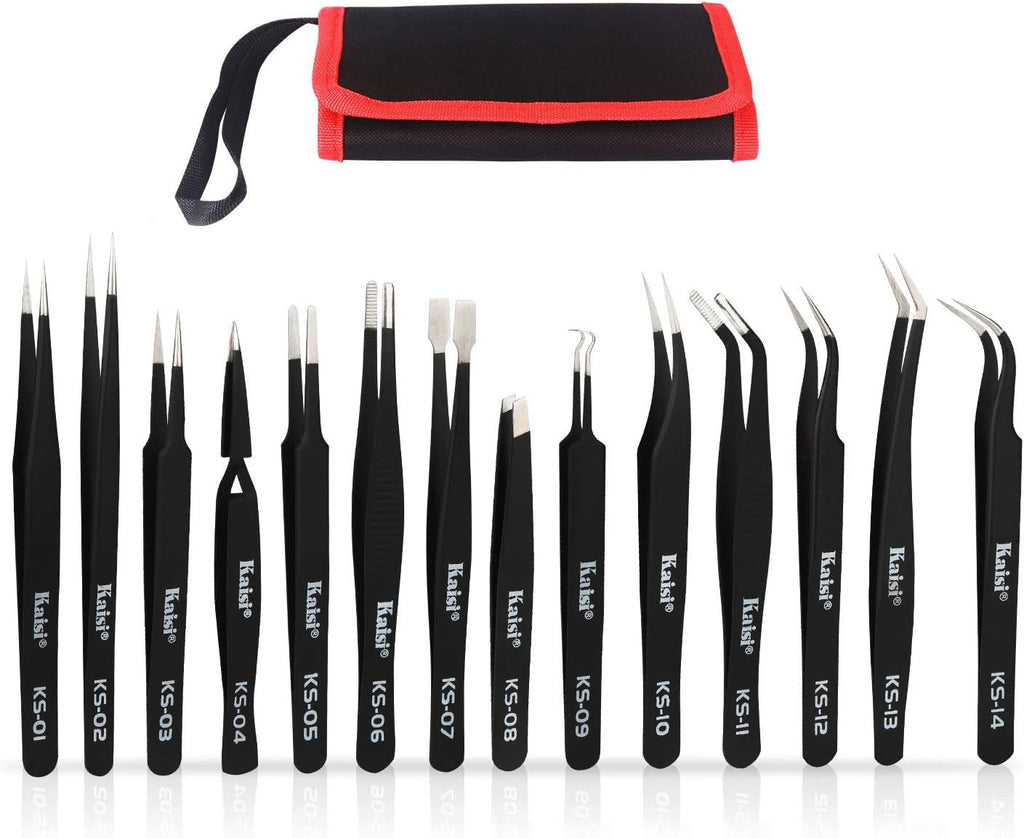 14-Piece Anti-Static Precision Tweezers Set for Electronics & Jewelry