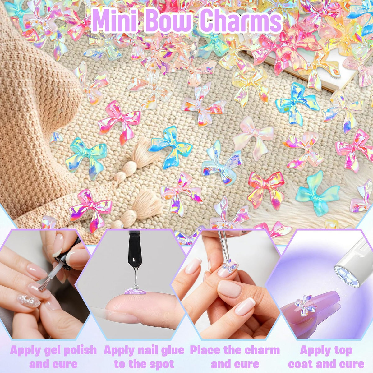 200PCS Bow Nail Charms Resin 3D Nail Art Decorations for Manicure