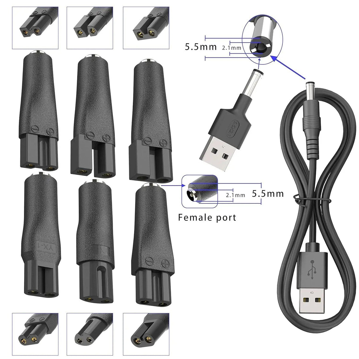 5V Power Cord & Adapter Set for Hair Clippers & Beard Trimmers - Universal Compatibility