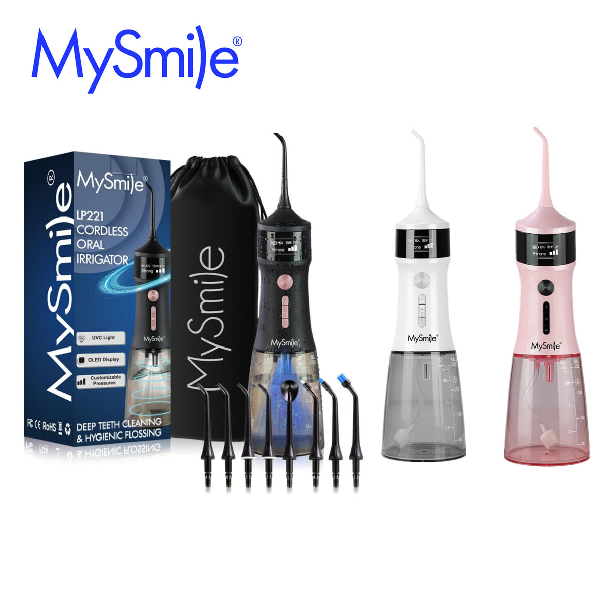 Portable Cordless Water Flosser Dental Irrigator with UV Light and Multiple Tips