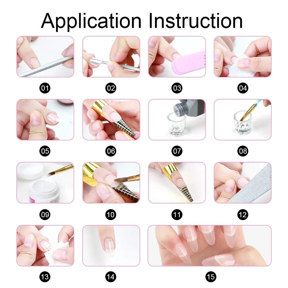 Acrylic Nail Kit with Glitter & Tools for Manicure Art - Tips, Powder, Brush Set