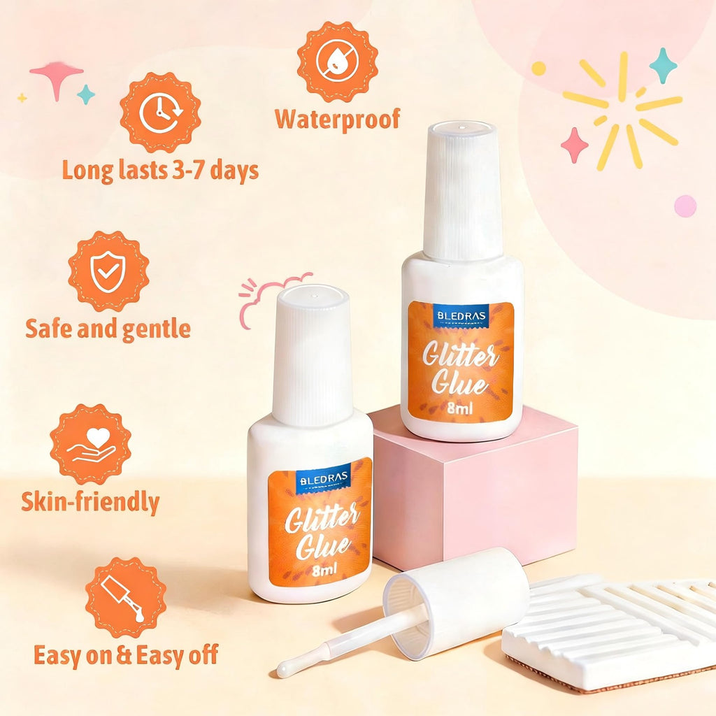Glitter Tattoo Body Glue - 2 Pack 8ml, Safe Skin Adhesive for Glitter & Accessories