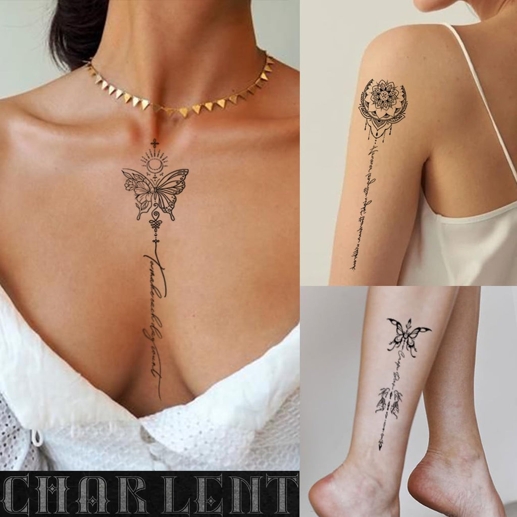 Temporary Tattoos for Women: 45 Pcs Line Flower Word Sketch Set