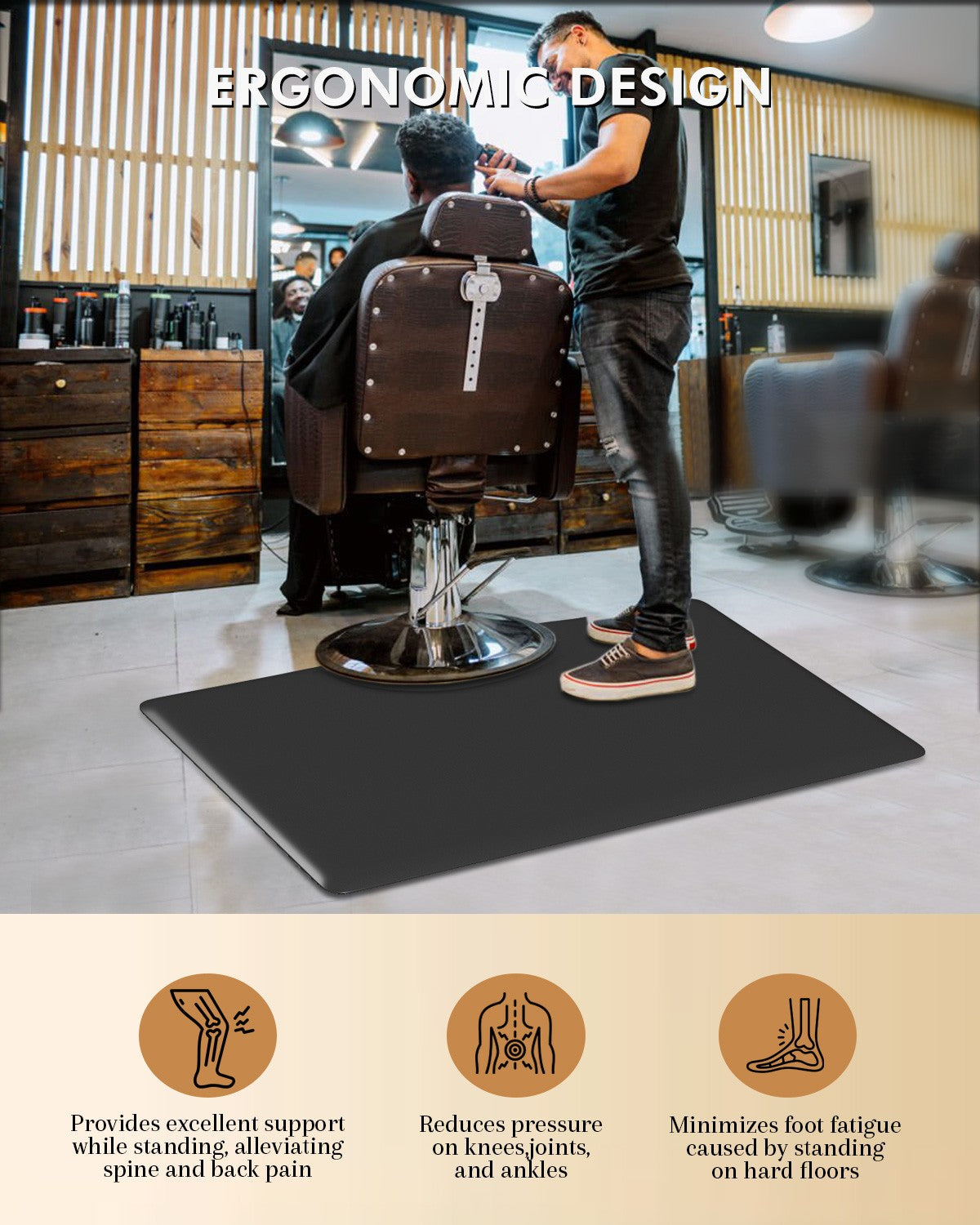 Anti-Fatigue Floor Mat for Salon & Barber Chairs - 4x3 ft Black PVC & Foam