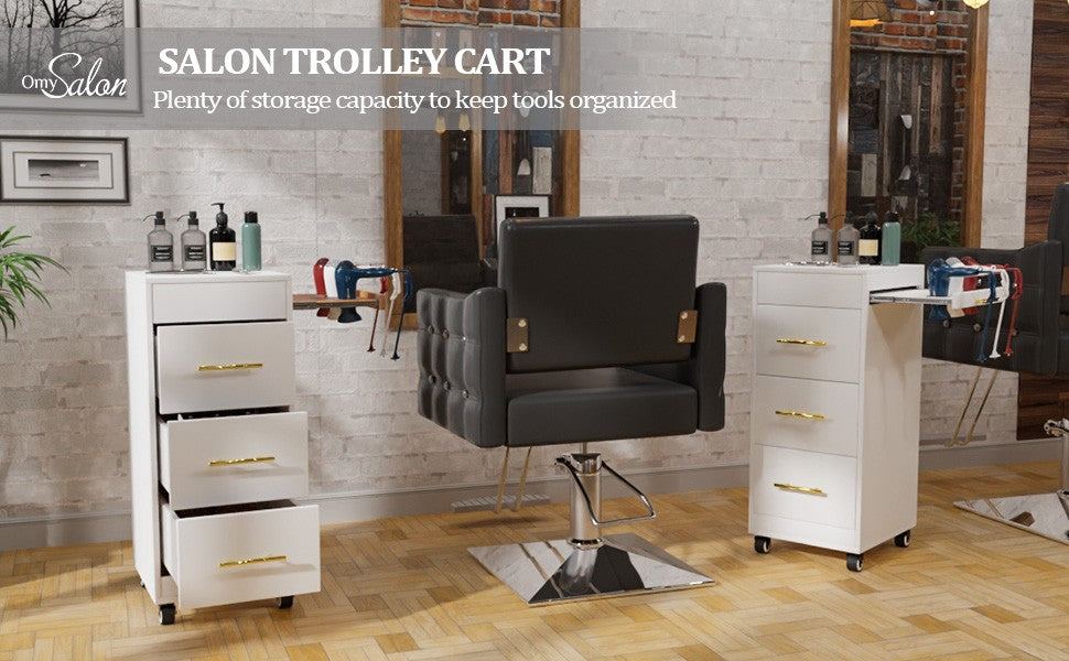 Salon Trolley Cart with Wheels - Wooden Hair Storage Cabinet with Drawers