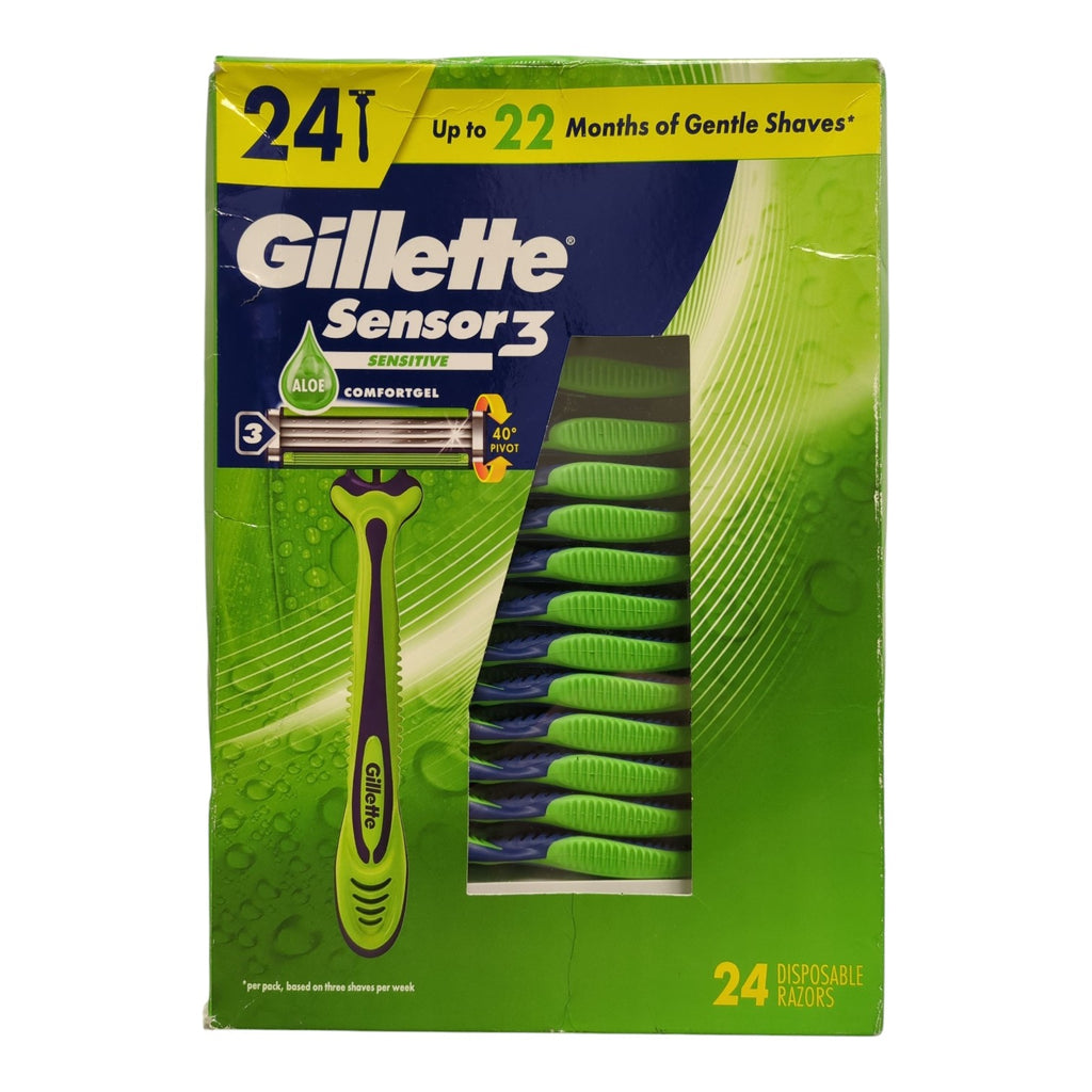 Gillette Men's Sensor3 Sensitive Disposable Razor Pack of 24 - Gentle & Comfortable Shaves