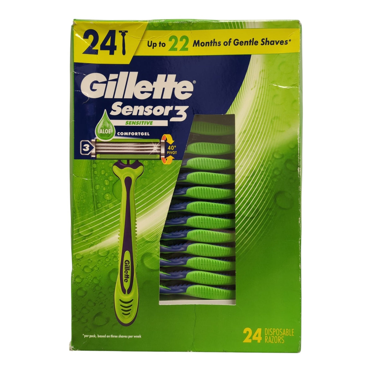 Gillette Men's Sensor3 Sensitive Disposable Razor Pack of 24 - Gentle & Comfortable Shaves