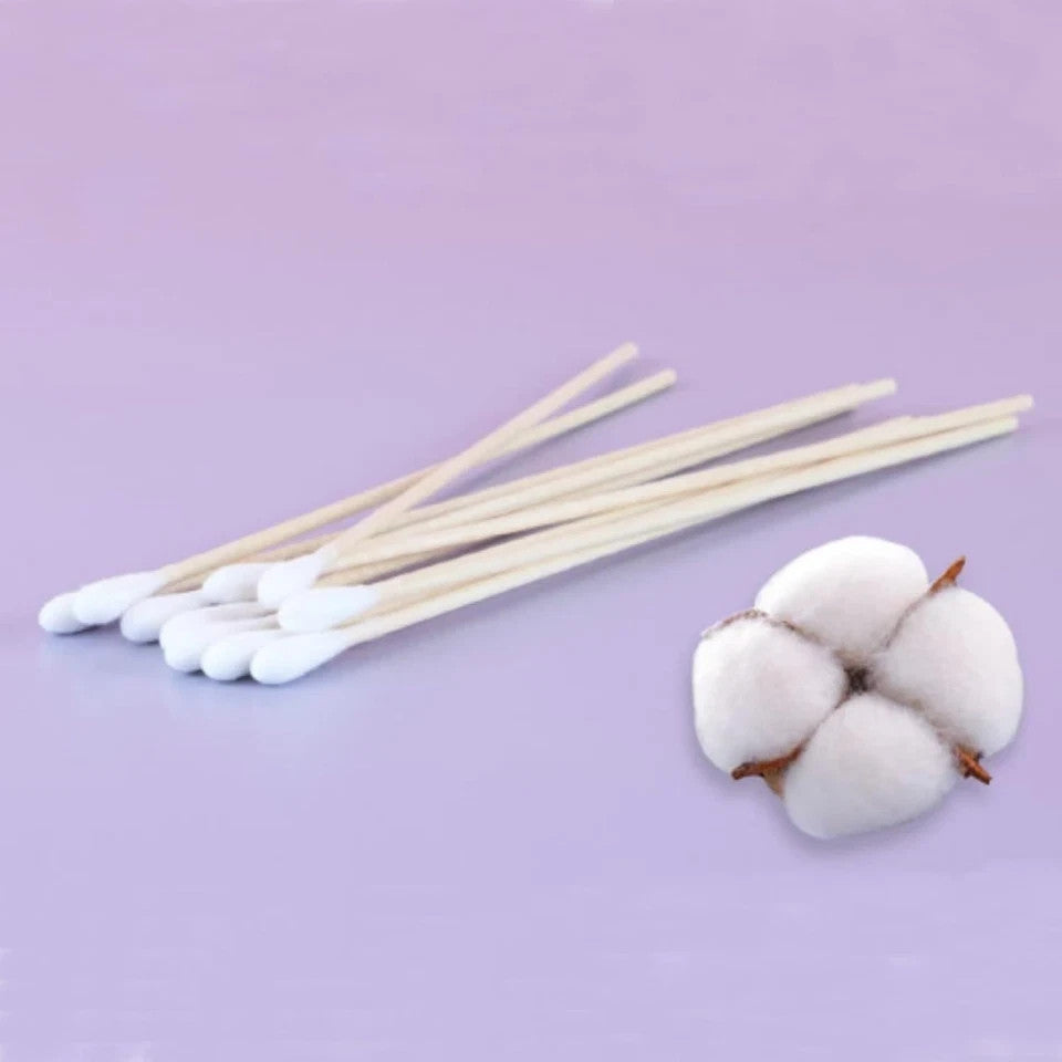200 Pack Cotton Swabs 6 Inch Wooden Ear Picks for Cleaning & Makeup