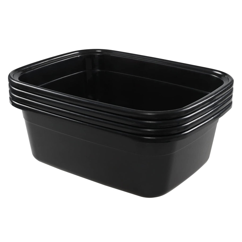 4 Pack Plastic Dish Pan 16 Quart Wash Basin Black - Heavy Duty Kitchen & Laundry