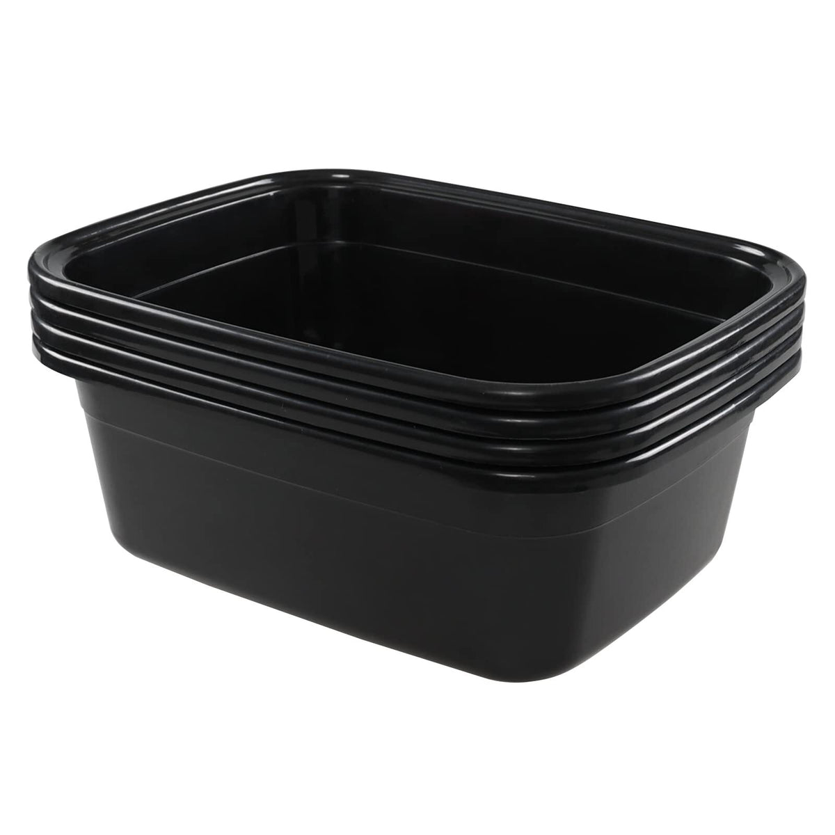 4 Pack Plastic Dish Pan 16 Quart Wash Basin Black - Heavy Duty Kitchen & Laundry