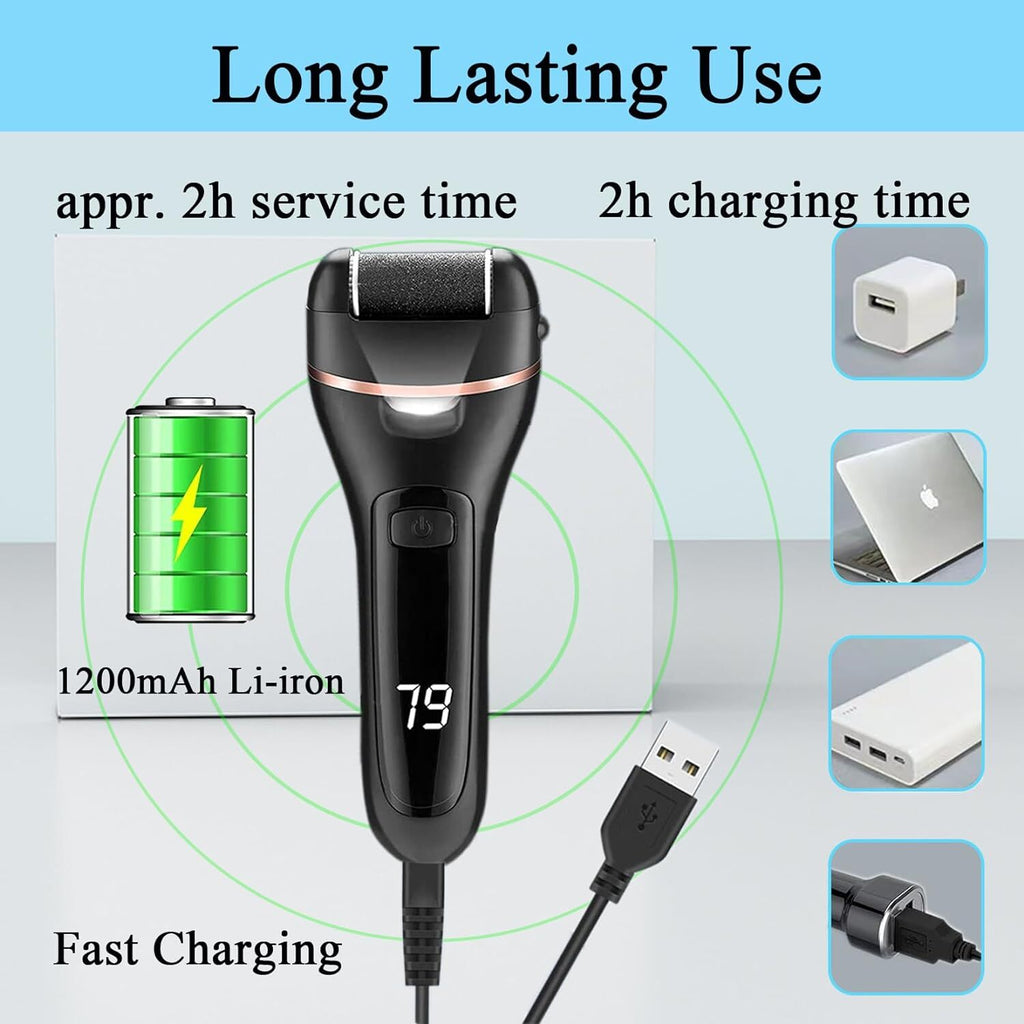 Electric Foot Callus Remover Grinder Pedicure Tool with Multiple Roller Heads