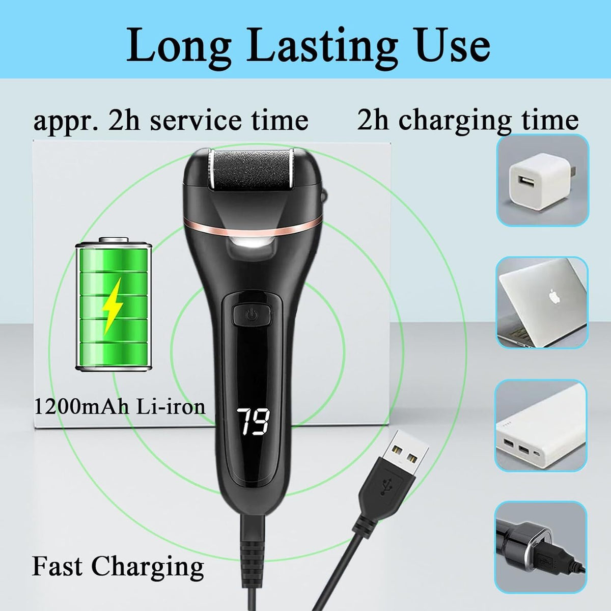 Electric Foot Callus Remover Grinder Pedicure Tool with Multiple Roller Heads