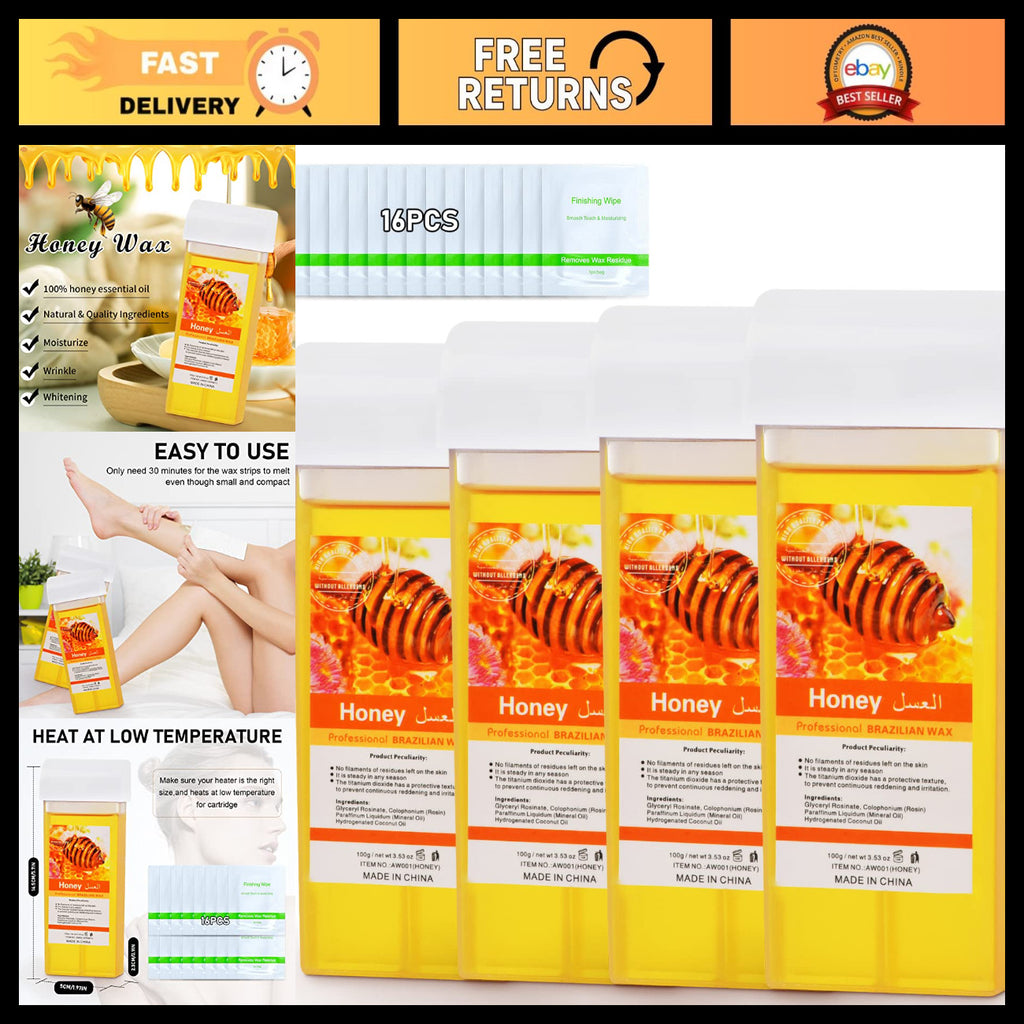 Natural Honey Roll-On Wax Cartridge Refill 4 Pack - Easy Hair Removal