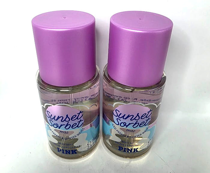 Victoria's Secret Pink Sunset Sorbet Body Mist Set - Fruity Gourmand Scent, 2 x 2.5 Fl Oz