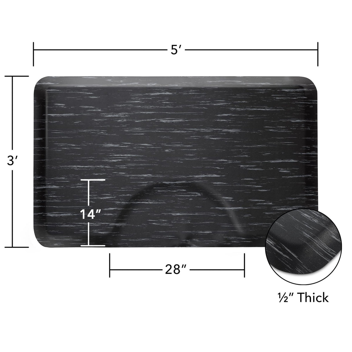 Anti-Fatigue Floor Mat 3x5 ft Marble Rectangle 1/2 Inch Thick for Salon & Commercial Use