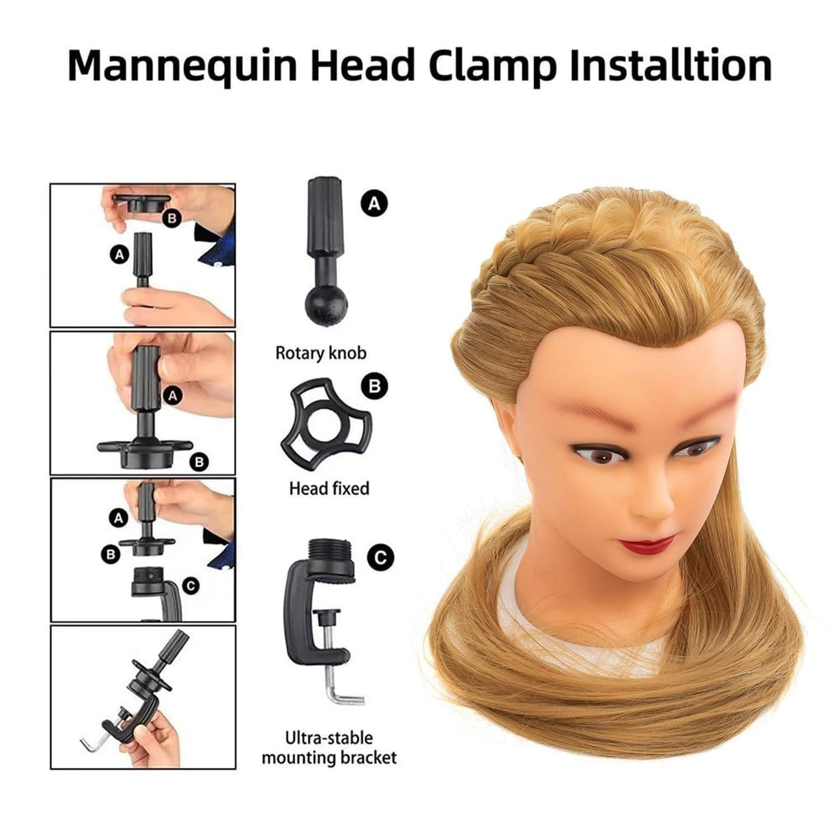 High-Temperature Synthetic Mannequin Head for Hair Styling Practice - 26-28 Inches