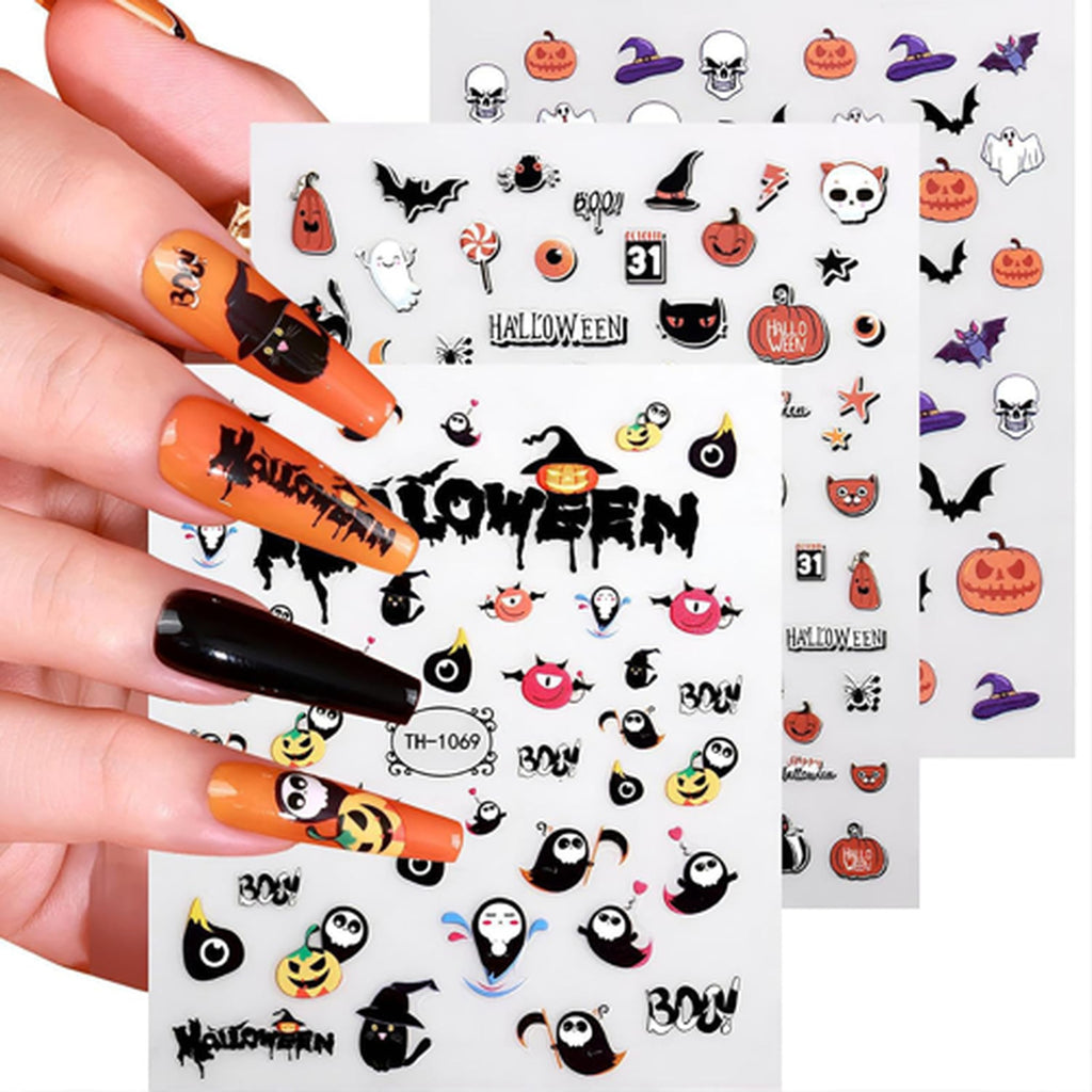 Glow in the Dark Halloween Nail Art Stickers - 12 Sheets Pumpkin Ghost