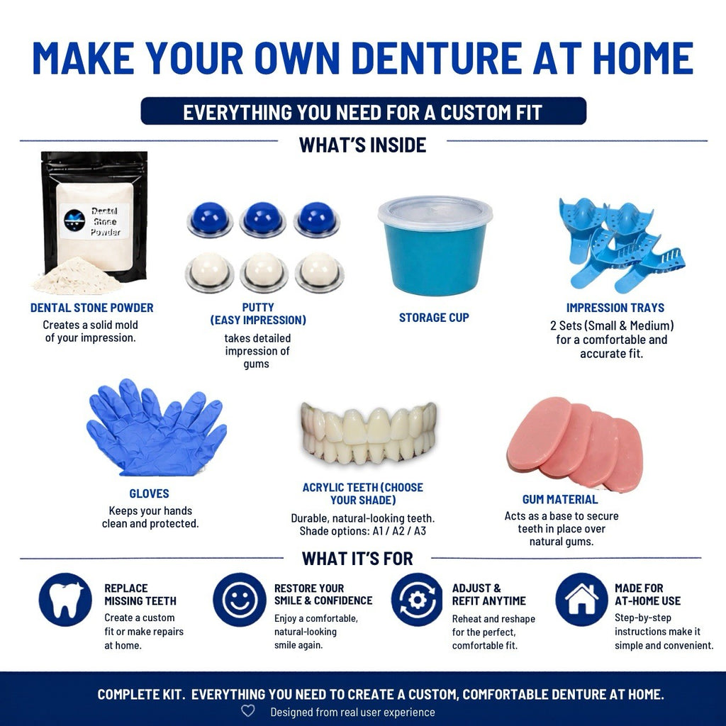 DIY Denture Kit Complete Set for Custom Temporary Teeth - Full or Partial