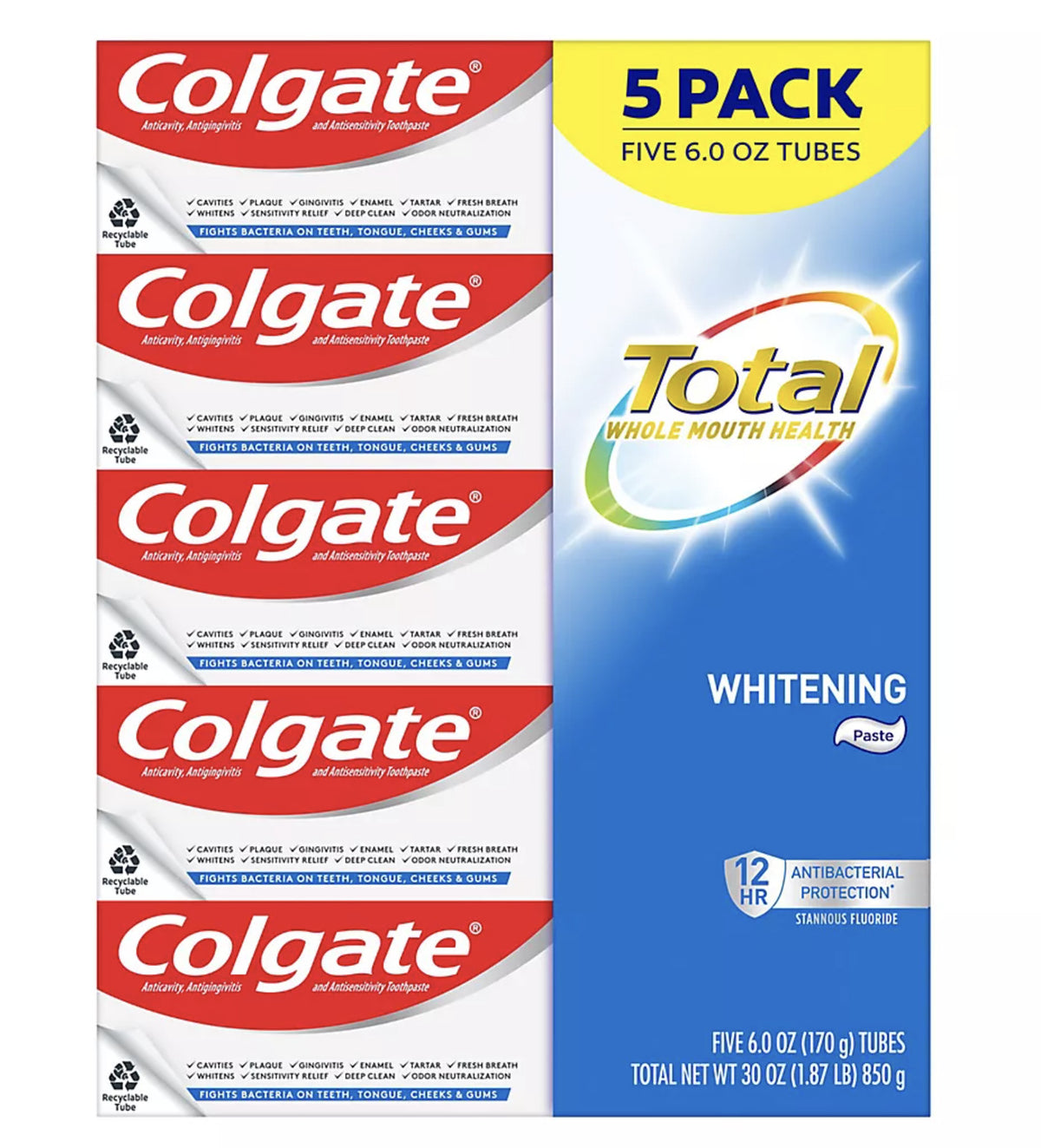 Colgate Total Whitening Toothpaste - 6 oz. Pack of 5