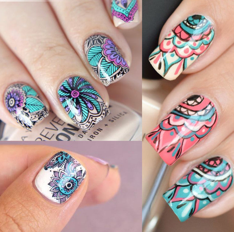 10 Sheets Bohemian Floral Nail Transfer Foil Decals for Nail Art DIY