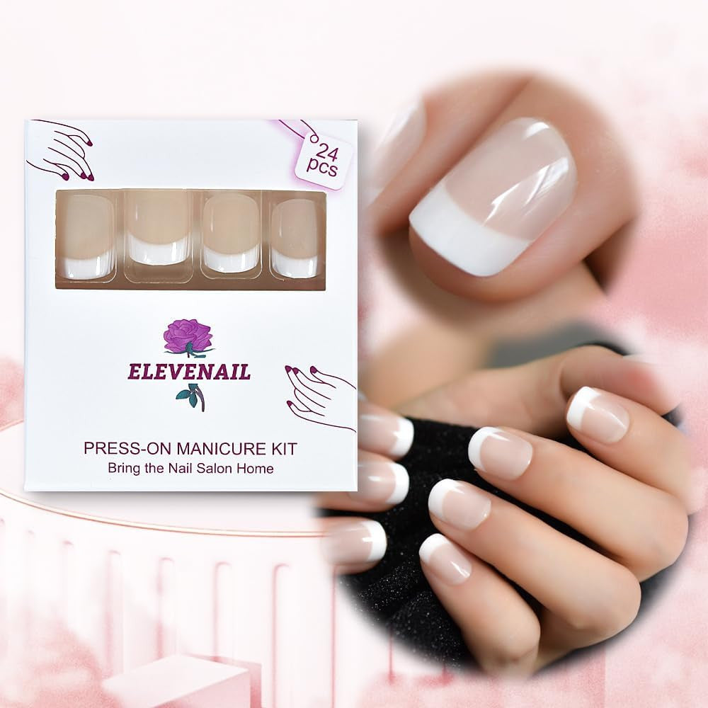 Short Squoval French Press On Nails - Natural Beige Nude White False Nails Set