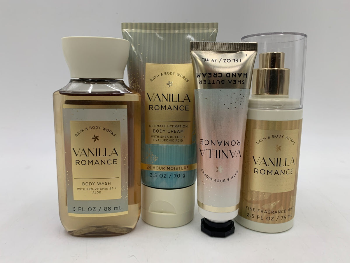 Bath & Body Works Vanilla Romance Gift Set - Hand Cream, Body Wash, Mist & Body Cream Mini Travel