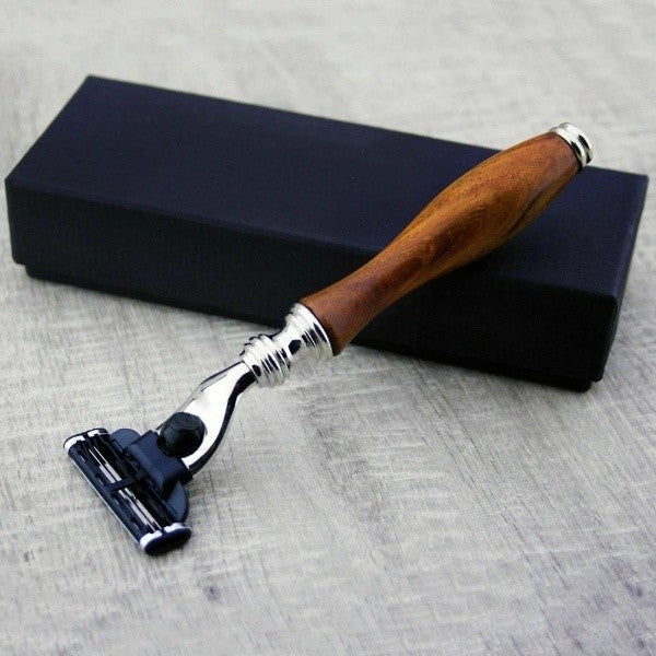 Wood Handle Safety Razor for Men - Compatible with Gillette Mach 3