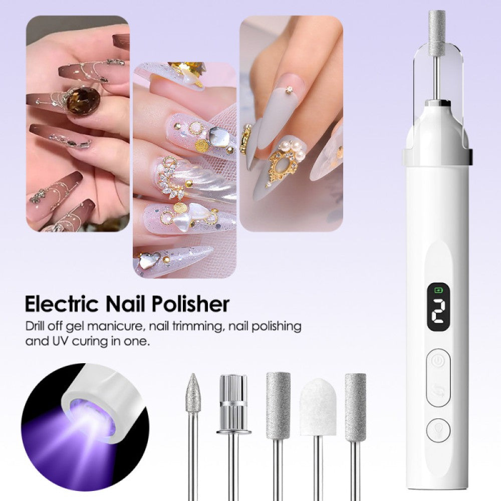 Cordless Electric Nail Drill for Thick Toenails Manicure Pedicure Set with UV Lamp & 6 Grinding Heads