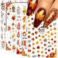 Fall Nail Art Stickers - Autumn Maple Leaf 3D Self-Adhesive Nail Decals, 6 Sheets