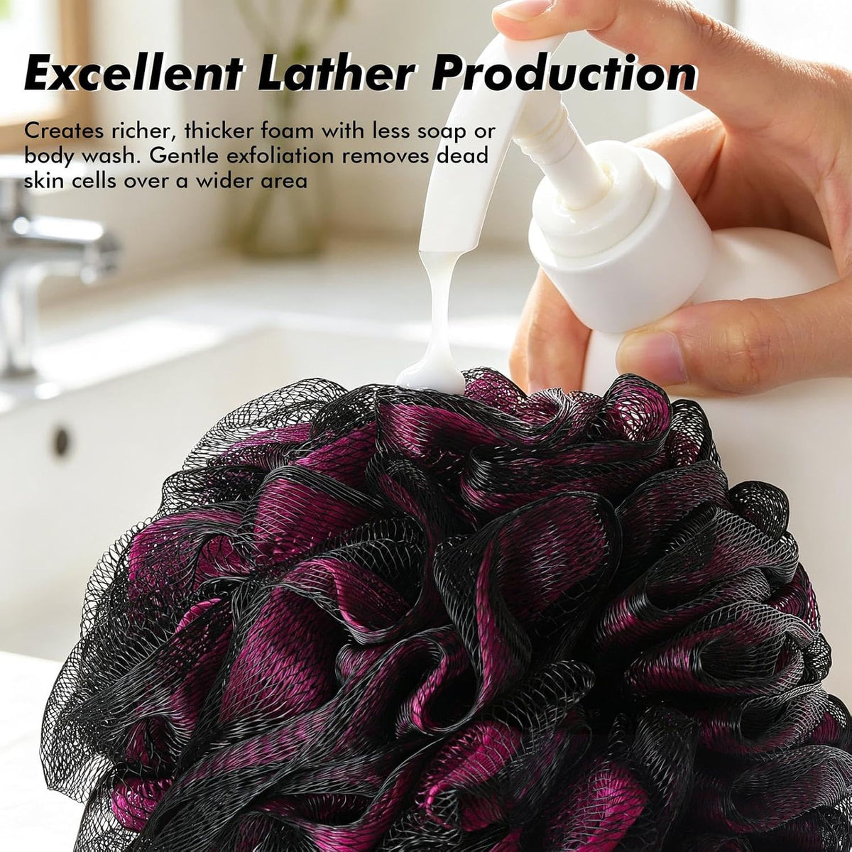 Extra Large Bath Loofah Sponge Set of 6 - Exfoliating Mesh Poufs for Shower