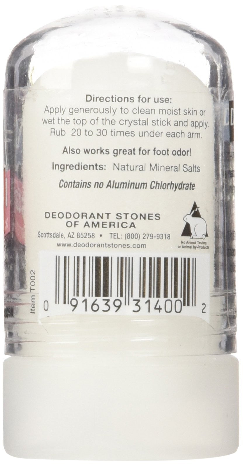 Natural Crystal Deodorant Stick - 2 Oz Aluminum-Free, Hypoallergenic