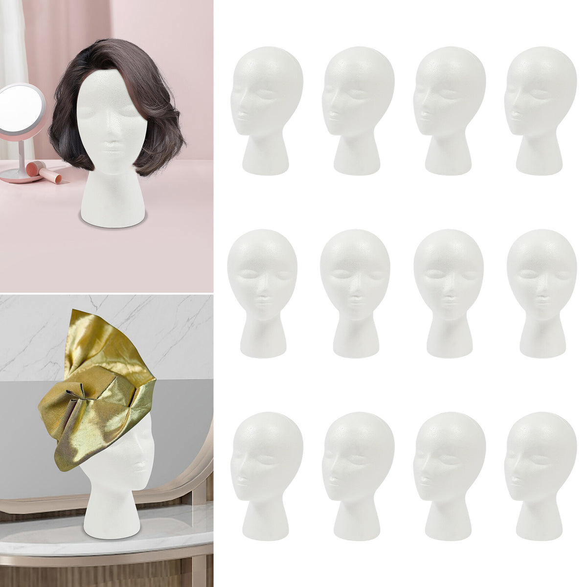 White 11.02-inch Female Mannequin Head for Wig Display and Styling - Set of 12