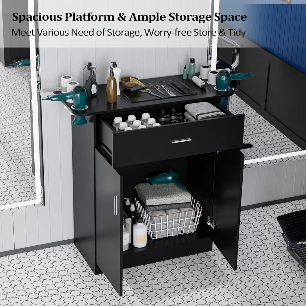 Salon Storage Station with Drawers and Hair Dryer Holders for Beauty Salons