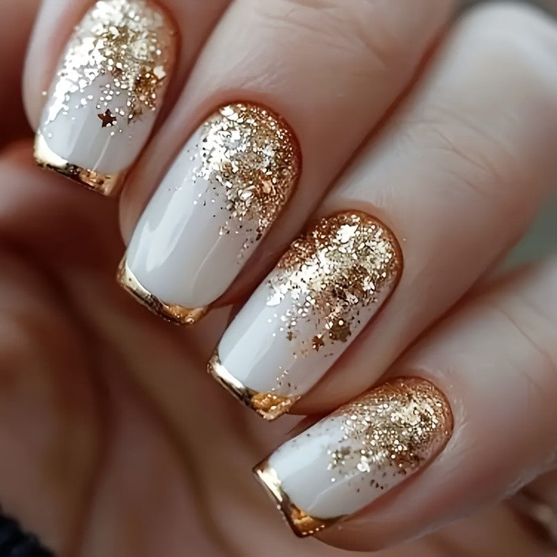 Assorted Glitter Gradient Geometric Press-On Nails Set - Reusable 216 Pieces