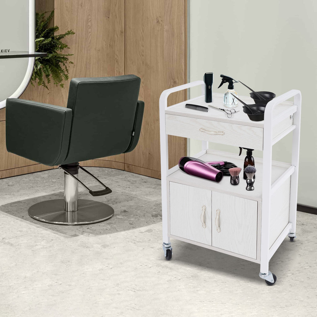 Salon Beauty Trolley Rolling Cart Storage Cabinet with Drawer - White