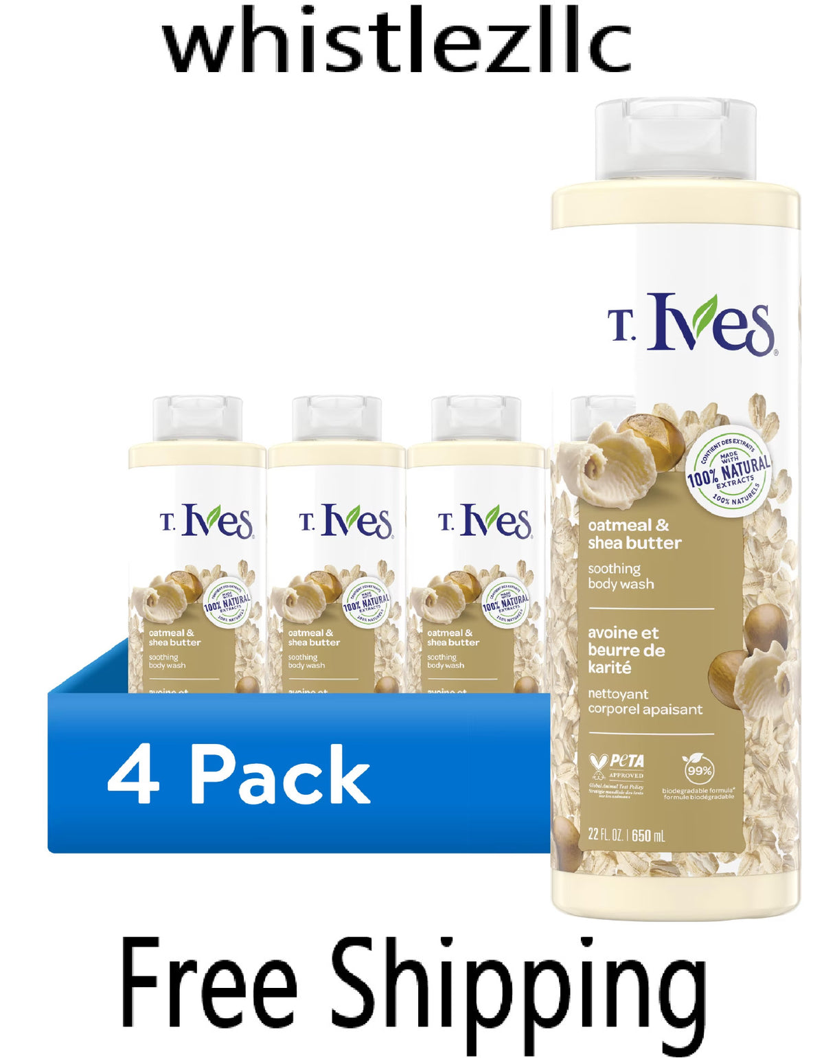 Soothing Body Wash with Oatmeal & Shea Butter - Pack of 4, 22 fl oz each