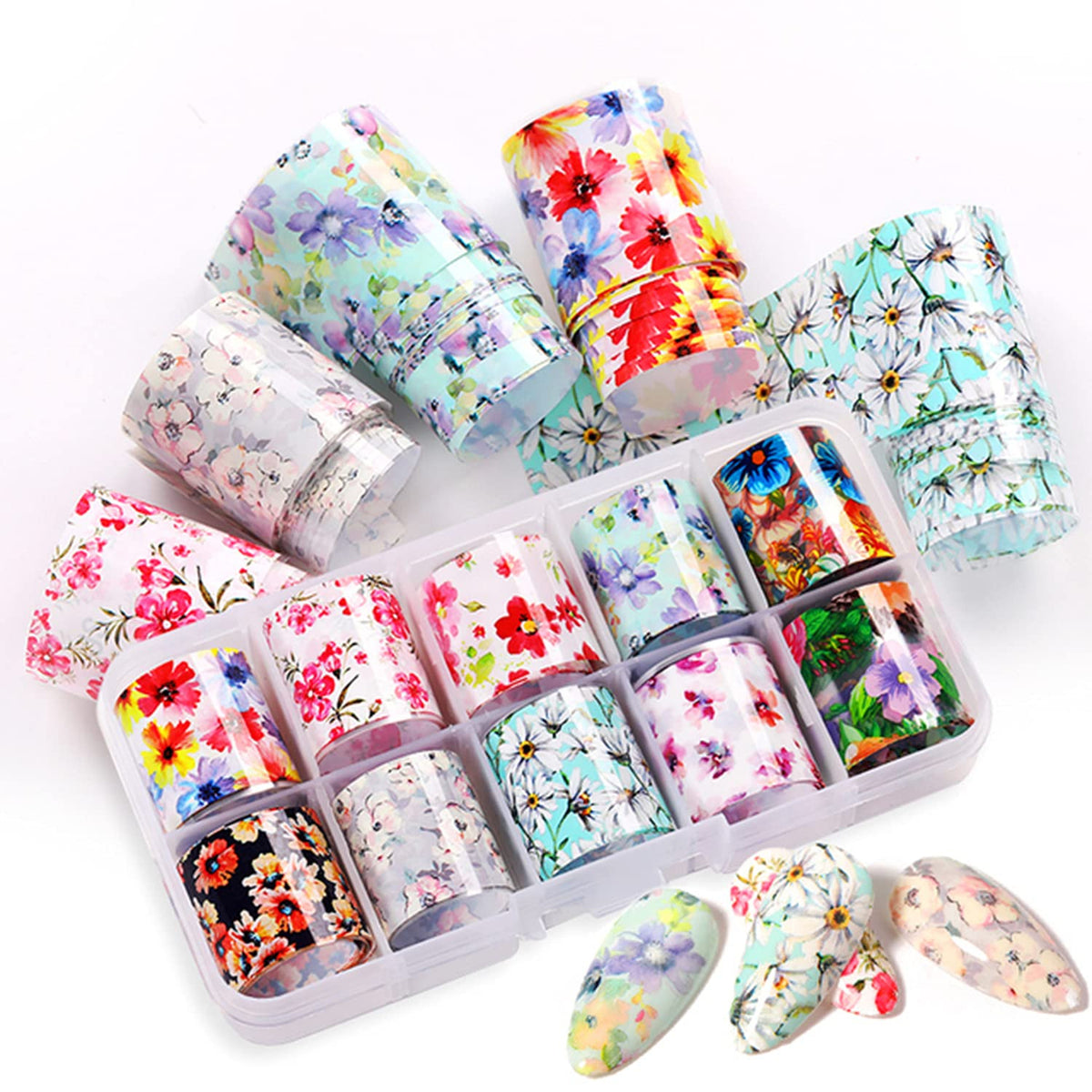Nail Art Foil Transfer Sheets - 30 Rolls Floral & 3D Designs for Nails