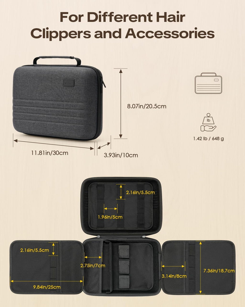 Hard Hair Clipper Case for Barber Salon Travel Storage Black