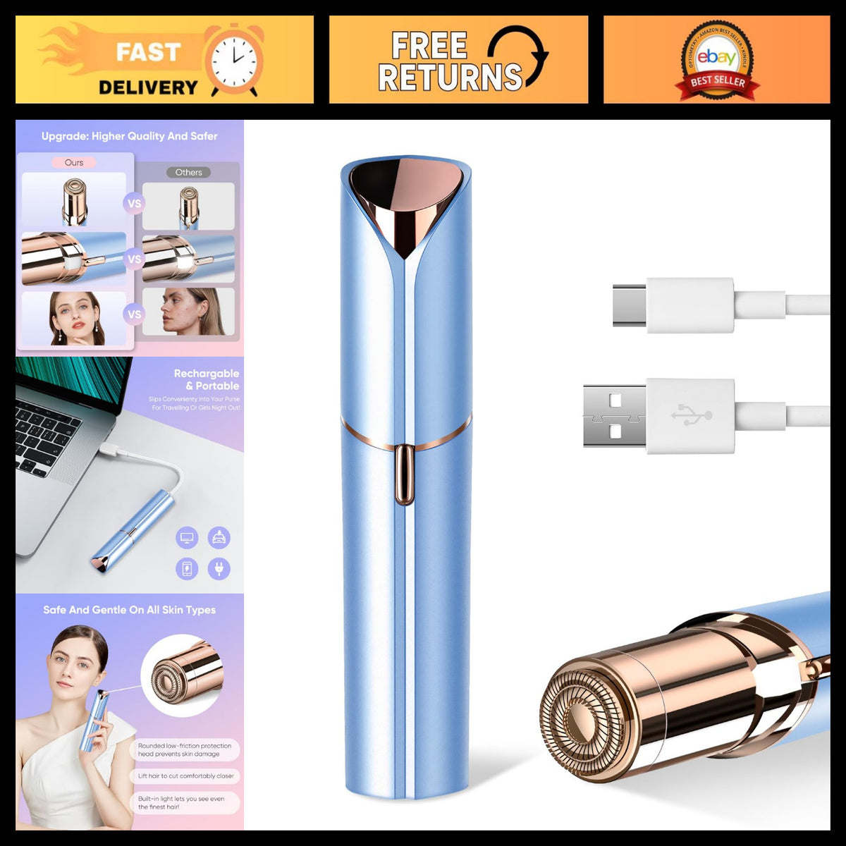 Painless Facial Hair Remover for Women - Portable Electric Shaver & Epilator
