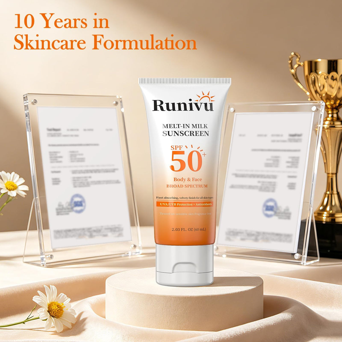 SPF 50+ Sunscreen for Face - Broad Spectrum UVA/UVB Natural Protection 2.03 Fl Oz