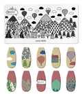 Nail Stamping Plate - JinSe M045 Hot Air Balloons & Mountains Design