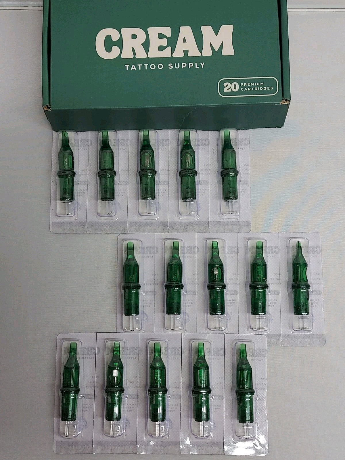 30 Green & Gold Tattoo Cartridges Open Boxes – 3.5mm Medium Taper, 23 Mag