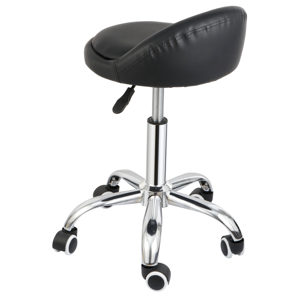 Adjustable Height Hydraulic Salon Stool Chair with Backrest - Black